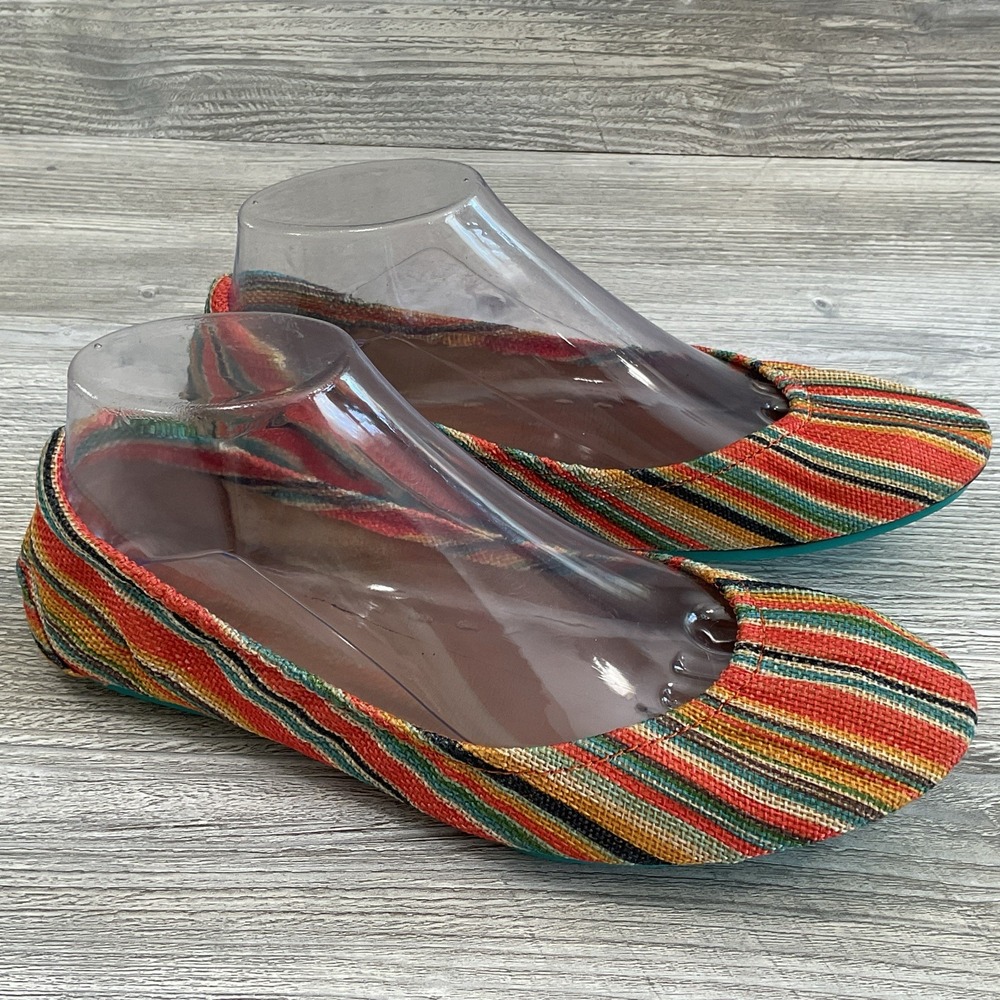 Tieks Sunset Stripe Foldable Orange Vegan Teal Blue Soles Flats Women's Size 8